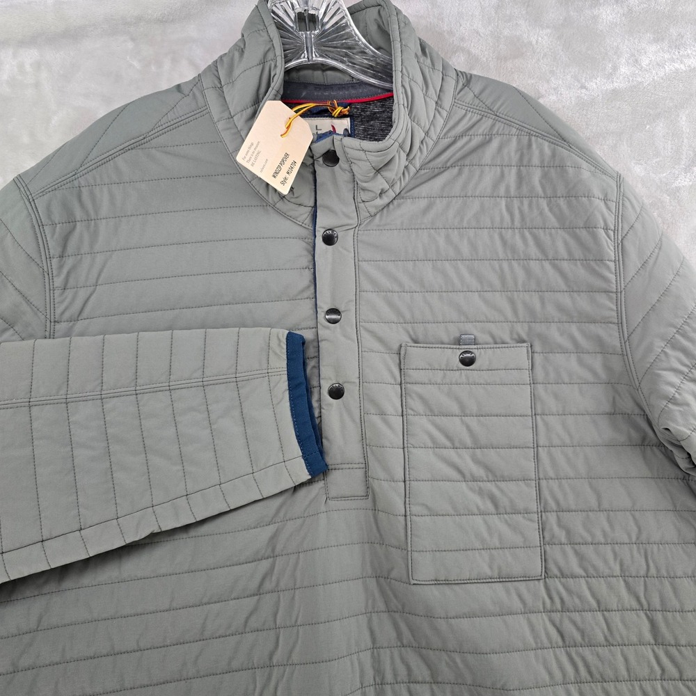 Relwen‎ Windzip Popover Mens Large Gray Quilted Snap Mock Neck Pullover*